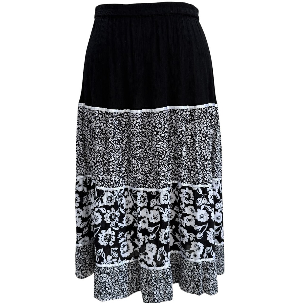 Cathy Daniels Floral Tiered Midi Skirt Boho Cottagecore Prairie Flowy 1X Plus - Picture 4 of 7
